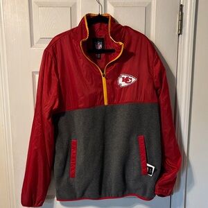 NWT Kansas City Chiefs Red and Gray Lightweight Jacket. Quarter zip, pullover
